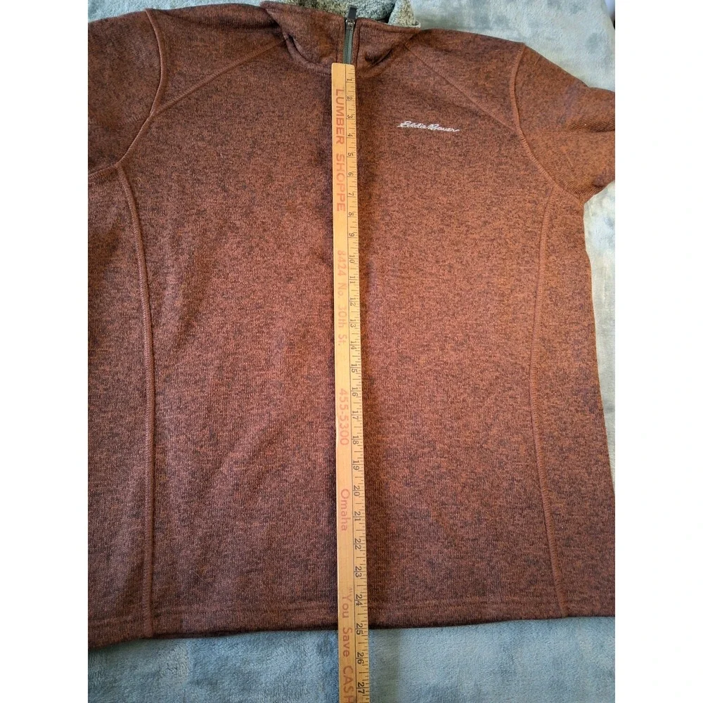 Eddie Bauer Mens Large Rust Orange Marl Fleece‎ Quarter Zip Pullover Sweater
